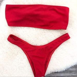 Ribbed Texture Bandeau Bikini Set